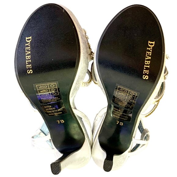 Dyeables Dahlia Silver Rhinestone PU Strappy Heels Size US 7 4.5-Inch Stiletto - Picture 4 of 11